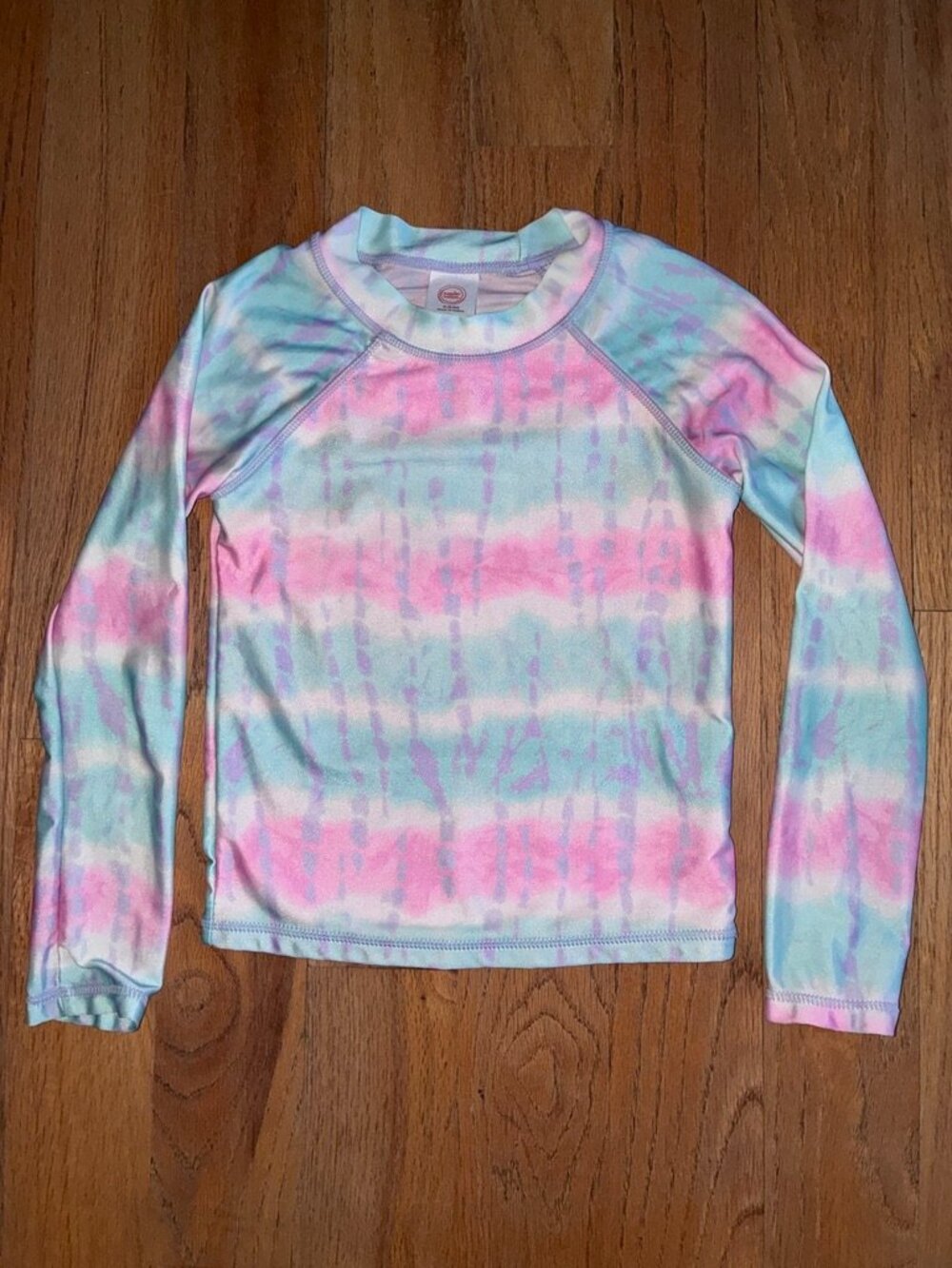 Wonder Nation Girls 6-6X Pastel Tie Dye Long Sleeve Rash Guard Swim Top